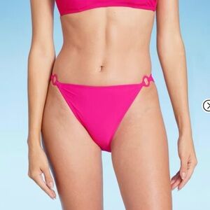 NWT Shade & Shore Bikini Bottoms Ring Detail Low Rise High Leg Cheek Pink XL